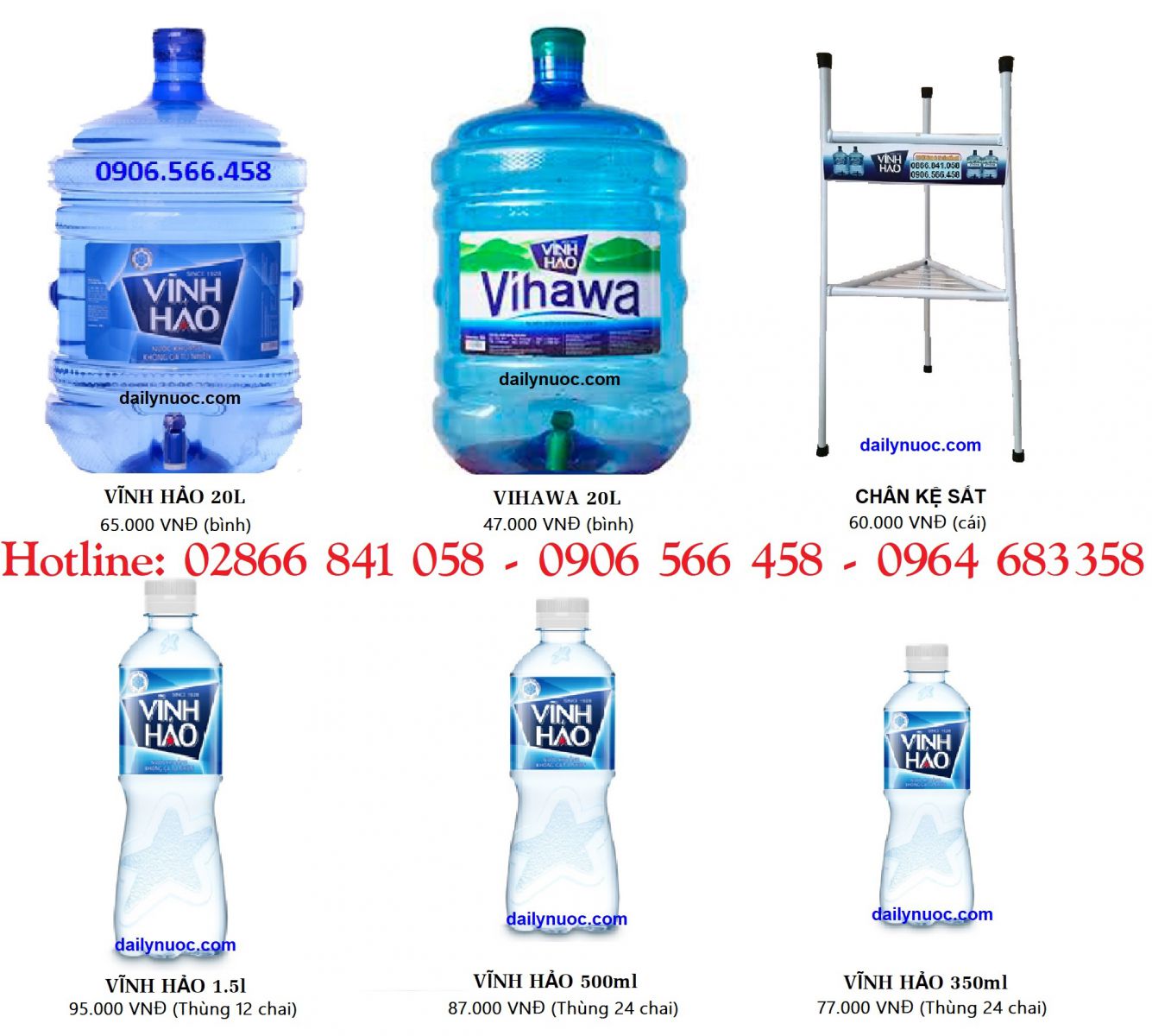 Giá nước uống Vihawa - Vĩnh Hảo bình 20l và chai nhỏ